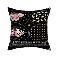 Sleep mask / Eye mask cut and sew kit - Pink Tiger Moth on black