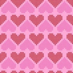 Faux Embroidery Cross-stitch Hearts in Pink + Red
