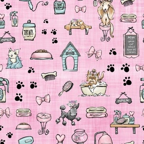 dog groomer pink linen