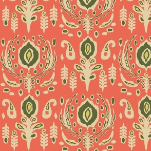 Ikat - Coral & Green 