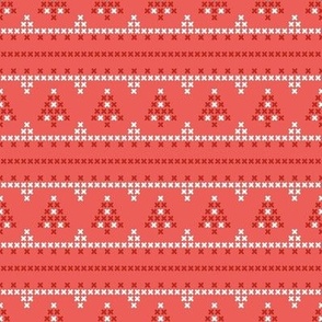 Cross stich Christmas trees on coral-red-small