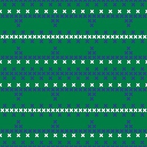 Cross stitch border pattern on green-blue