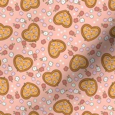 Pizza Hearts Pink Floral Valentines