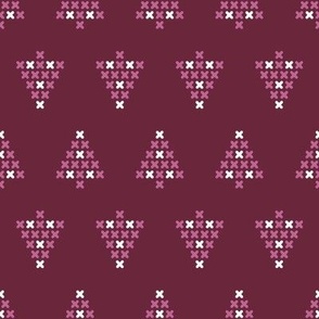 Modern Cross stitch Christmas trees pattern on wine