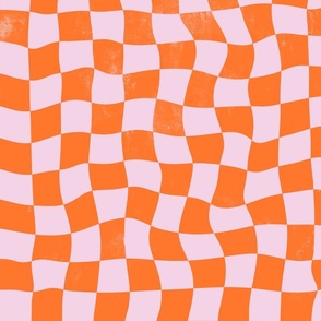 Pink and Orange Warped Checkerboard - Big