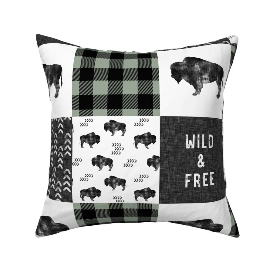 Buffalo Wholecloth - Wild and Free - Black, Grey, sage - plaid  - C21