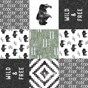 Buffalo Wholecloth - Wild and Free - Black, Grey, sage - boho style (90) - C21