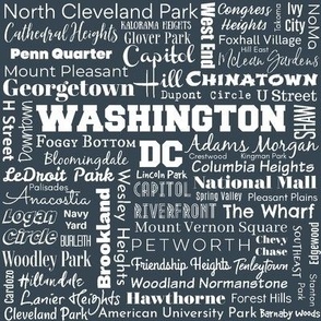 Washington DC neighborhoods, charcoal/white (8-inch repeat)