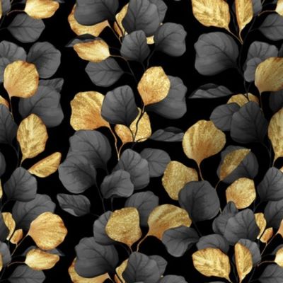 Black and gold leaves on black