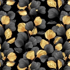 Black and gold leaves on black