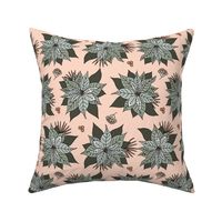 Boho Poinsettia Christmas Floral in Gray Green Peach Pink