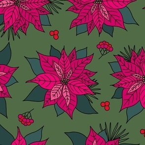 Traditional Poinsettia Christmas Floral in pink red green