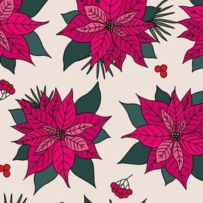 Traditional Poinsettia Christmas Floral in pink red green