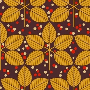 Autumn Dotty Leaves - Gold on Brown 