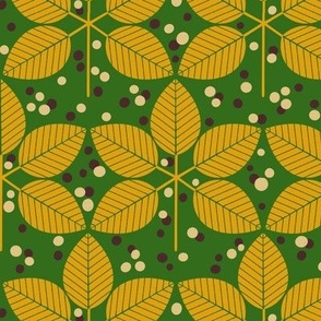 Autumn Dotty Leaves - Gold on Green