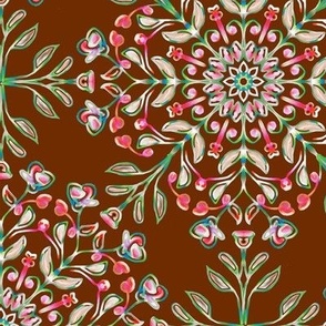 Bohemian  Floral Kaleidoscope on Brown