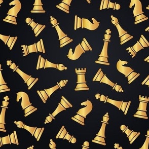Chess, Chess Fabric, Chess Pattern, Gold and Black