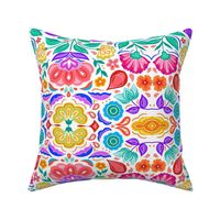Mexican Floral, Folk Art, Traditional Mexican Floral, Pink Flowers