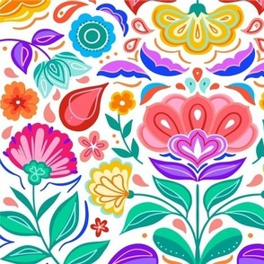 Mexican Floral, Folk Art, Traditional Mexican Floral, Pink Flowers