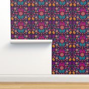 Mexican Floral, Folk Art, Traditional Mexican Floral, Pink Flowers, Purple, Teal, Gold