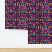 Mexican Floral, Folk Art, Traditional Mexican Floral, Pink Flowers, Purple, Teal, Gold