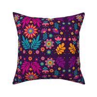 Mexican Floral, Folk Art, Traditional Mexican Floral, Pink Flowers, Purple, Teal, Gold