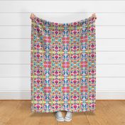 Mexican Floral, Folk Art, Traditional Mexican Floral, Pink Flowers, Purple, Teal, Gold, Bright Flowers