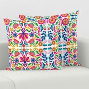 Mexican Floral, Folk Art, Traditional Mexican Floral, Pink Flowers, Purple, Teal, Gold, Bright Flowers
