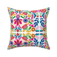 Mexican Floral, Folk Art, Traditional Mexican Floral, Pink Flowers, Purple, Teal, Gold, Bright Flowers