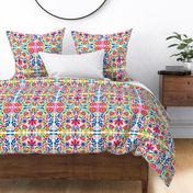 Mexican Floral, Folk Art, Traditional Mexican Floral, Pink Flowers, Purple, Teal, Gold, Bright Flowers