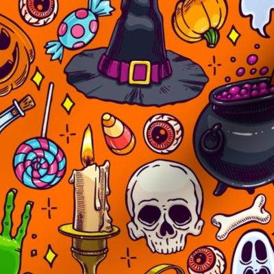 Halloween, Halloween Fabric, Witch Hat, Ghost, Pumpkin, Zombie,Skull and Cross Bones, Candy, Magic Potion