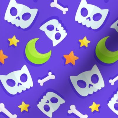 Halloween, Halloween Fabric, Halloween Cat, Bones,Moon, Star