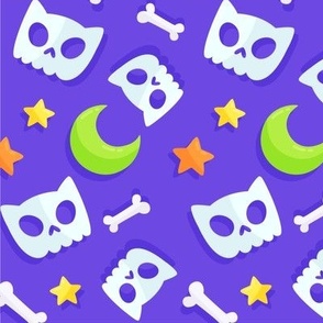 Halloween, Halloween Fabric, Halloween Cat, Bones,Moon, Star