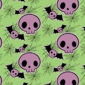 Cartoon Spooky skulls on Green