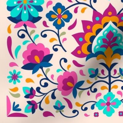  Mexican Floral, Folk Art, Traditional Mexican Pattern on Light Pink