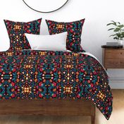 Mexican Floral, Folk Art, Traditional Mexican Pattern. Bright Mexican Floral pattern on Dark Background
