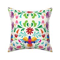  Mexican Floral, Folk Art, Traditional Mexican Pattern. Bright Mexican Floral pattern on Off White Background, Bird
