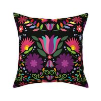 Mexican Floral, Folk Art, Traditional Mexican Pattern. Bright Mexican Floral pattern on Dark Background