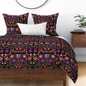 Mexican Floral, Folk Art, Traditional Mexican Pattern. Bright Mexican Floral pattern on Dark Background