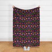 Mexican Floral, Folk Art, Traditional Mexican Pattern. Bright Mexican Floral pattern on Dark Background