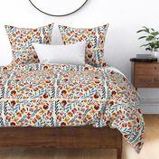Mexican Floral, Folk Art, Traditional Mexican Pattern. Bright Mexican Floral pattern on White Cream Background