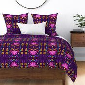 Mexican Floral, Folk Art, Traditional Mexican Pattern. Bright Mexican Floral pattern on Dark Background, Pink Flowers