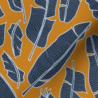 banana leaves navy on orange