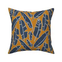 banana leaves navy on orange