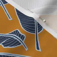 banana leaves navy on orange