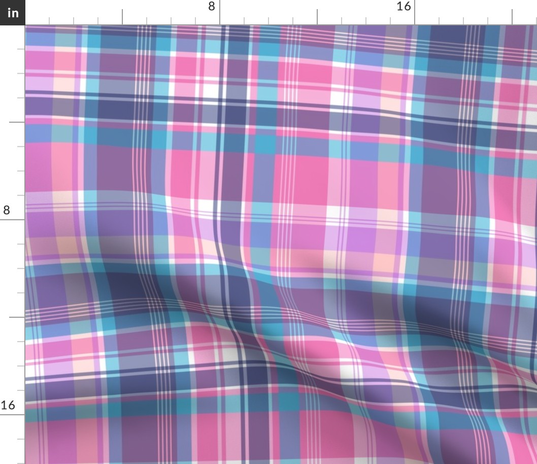 Flamingo Blue Plaid Large Scale