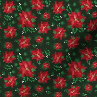 Poinsettia lovers // Normal scale // Dark green background // Christmas plants // Poinsettia flower // Xmas decor // Pinetree