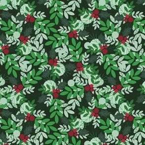  Holly Plants // Normal Scale //  Dark Green Background // Winter Time // Winter Holidays // Dark Light Green // Red Xmas Plants // Cotton //