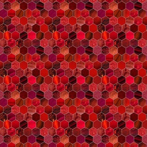 textured hexagons -  red - small