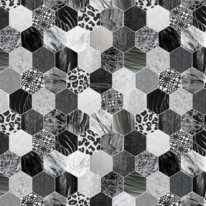 textured hexagons - black and white - medium